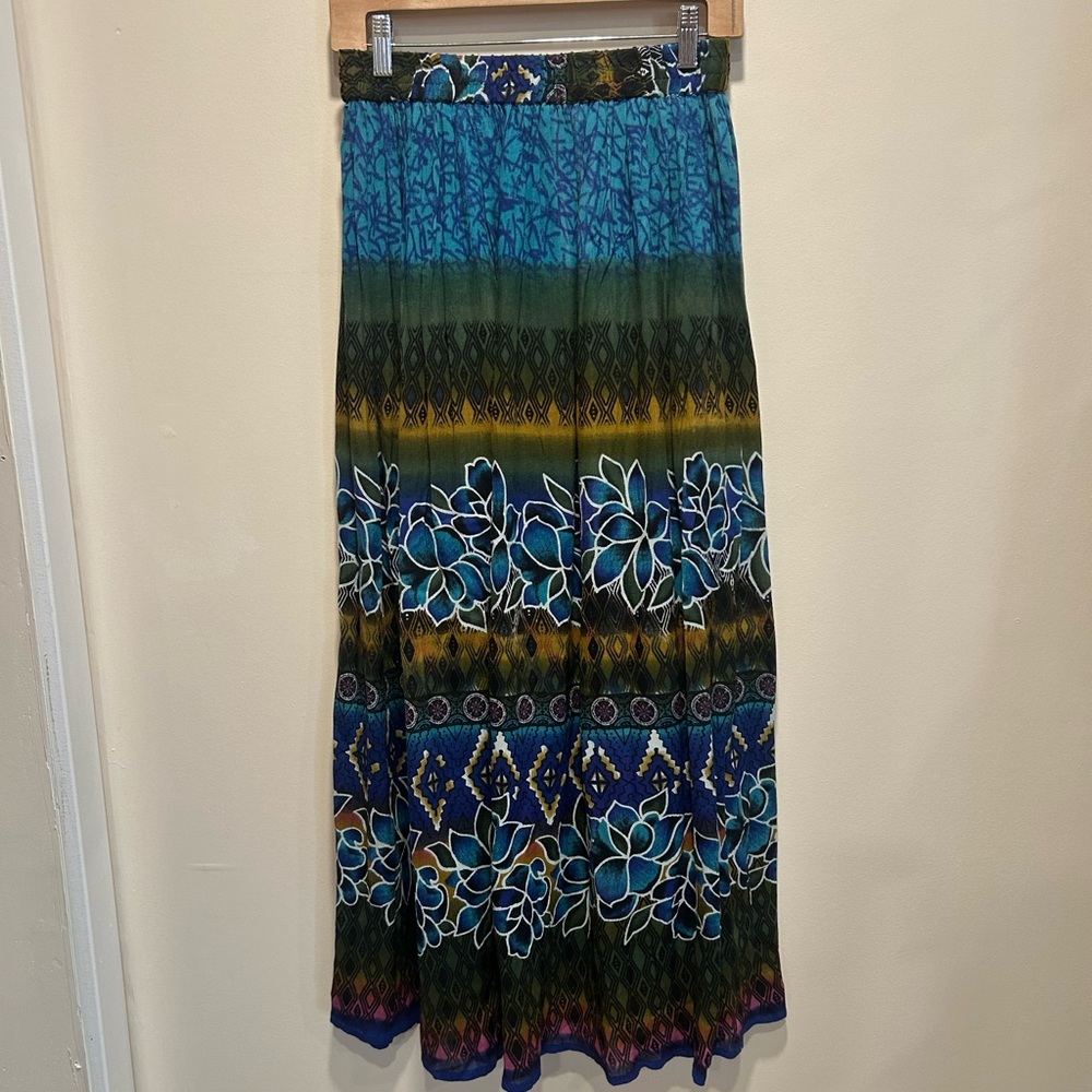 53. Vibrant Floral A-Line Skirt - Blue and Green